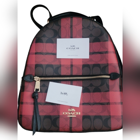 Coach Jordyn Backpack Red Plaid Signature - Picture 1 of 11